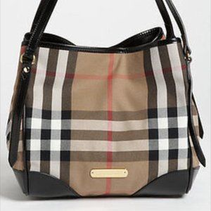 BURBERRY House Check Canterbury Tote Bag - Black Leather Trim
